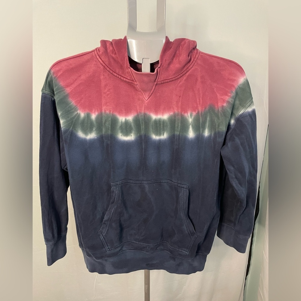 Gap Teen Hoodie Kid 10 Multicolor Tie Dye Pullover Fleece Sweatshirt Maroon Blue
